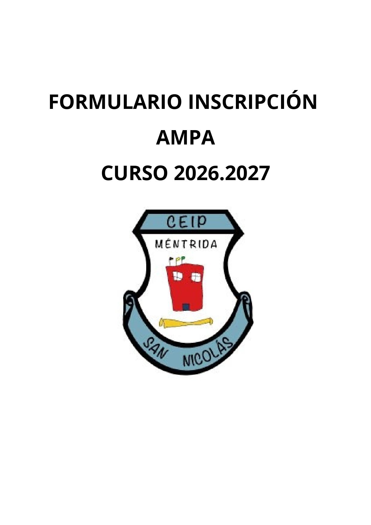 FORMULARIO INSCRIPCIÓN AMPA CURSO 2023.2027